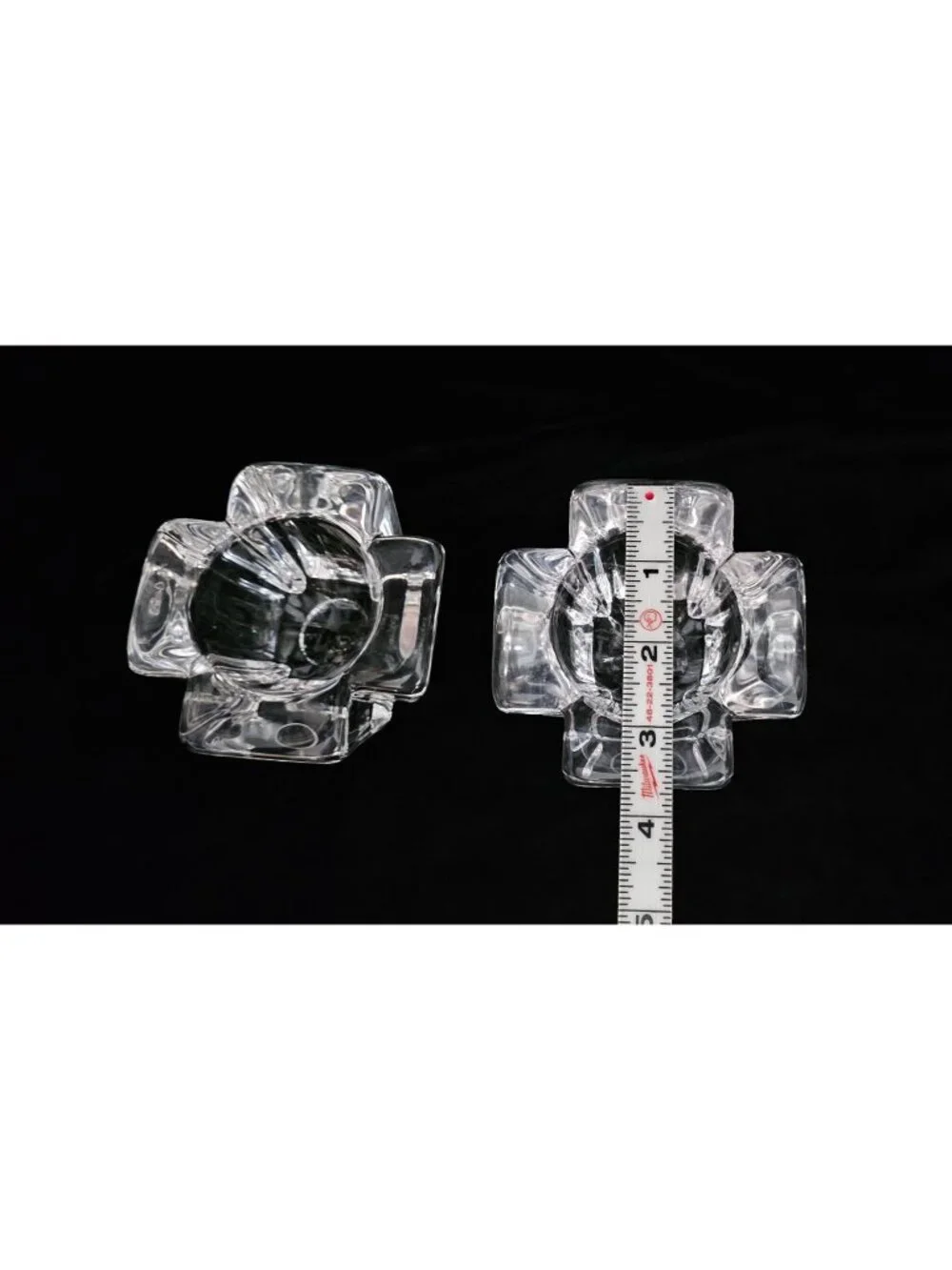 Pair Of Vintage Orrefors Sweden Crystal Candle Holders With Geometric Design 3.5